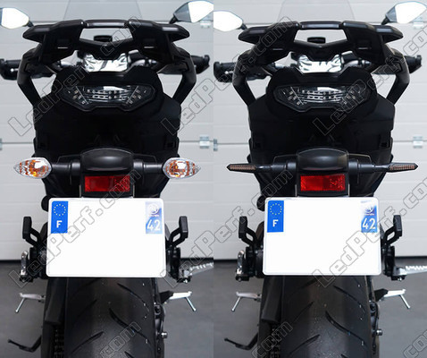 Before and after comparison following a switch to Sequential LED Indicators for Aprilia Caponord 1200