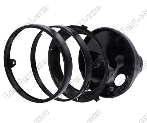 Black round headlight for 7 inch full LED optics of Honda VT 600 Shadow, parts assembly