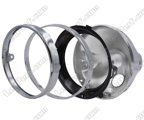 Round and chrome headlight for 7 inch full LED optics of Moto-Guzzi Bellagio 940, parts assembly