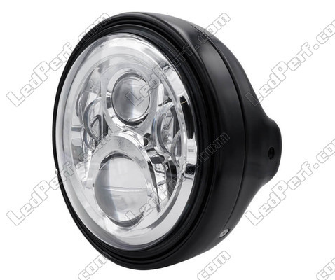 Example of round black headlight with chrome LED optic for Moto-Guzzi V9 Bobber 850