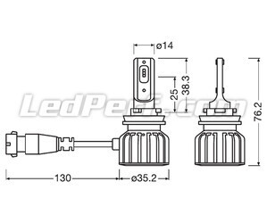 Dimensions of H16 LED Bulbs Osram LEDriving Bright - 64211DWBRT-2HFB