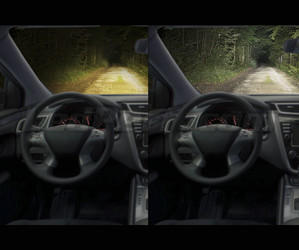 Comparaison avant et après installation Osram H4 LED XTR vue de l'intérieur du véhicule