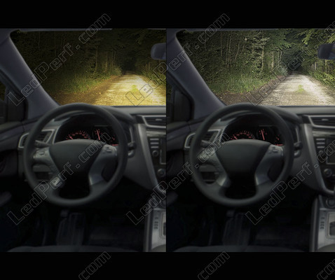 Comparaison avant et après installation Osram H7 LED XTR vue de l'intérieur du véhicule