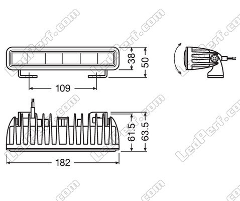 Schematic of the Dimensions for the Osram LEDriving® LIGHTBAR SX180-SP LED bar