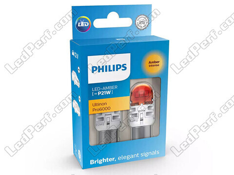 2x ampoules LED Philips P21W Ultinon PRO6000 - Orange - BA15S - 11498AU60X2