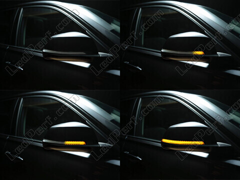 Différentes étapes du défilement de la lumière des Clignotants dynamiques Osram LEDriving® pour rétroviseurs de BMW 3 Series (F30 F31)