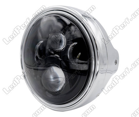 Exemple de Phare rond chromé avec un optique LED noir de Ducati Scrambler Icon