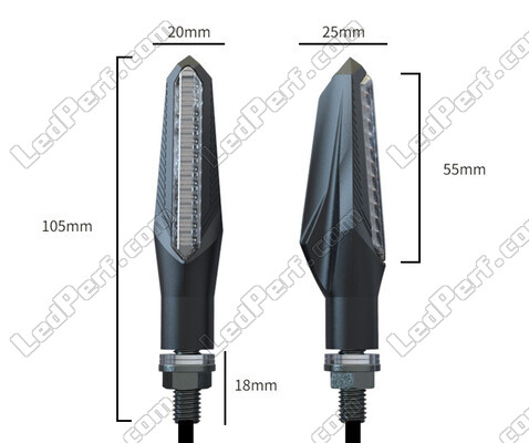 Ensemble des dimensions des clignotants dynamiques LED avec feux de jour pour Honda Hornet 600 (2011 - 2013)