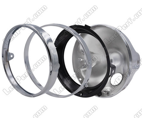 Round and chrome headlight for 7 inch full LED optics of Kawasaki VN 900 Custom, parts assembly