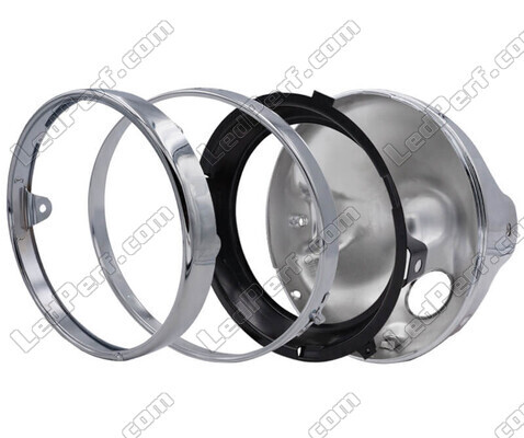 Round and chrome headlight for 7 inch full LED optics of Kawasaki VN 1700 Classic, parts assembly