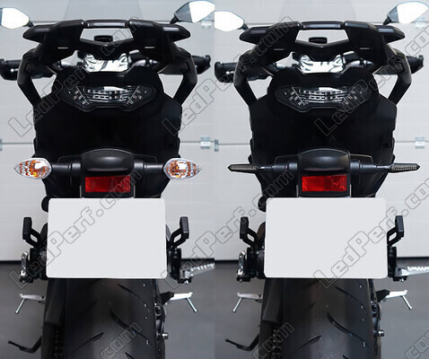 Comparative before and after installation Dynamic LED turn signals + brake lights for Suzuki V-Strom 650 (2017 - 2023)