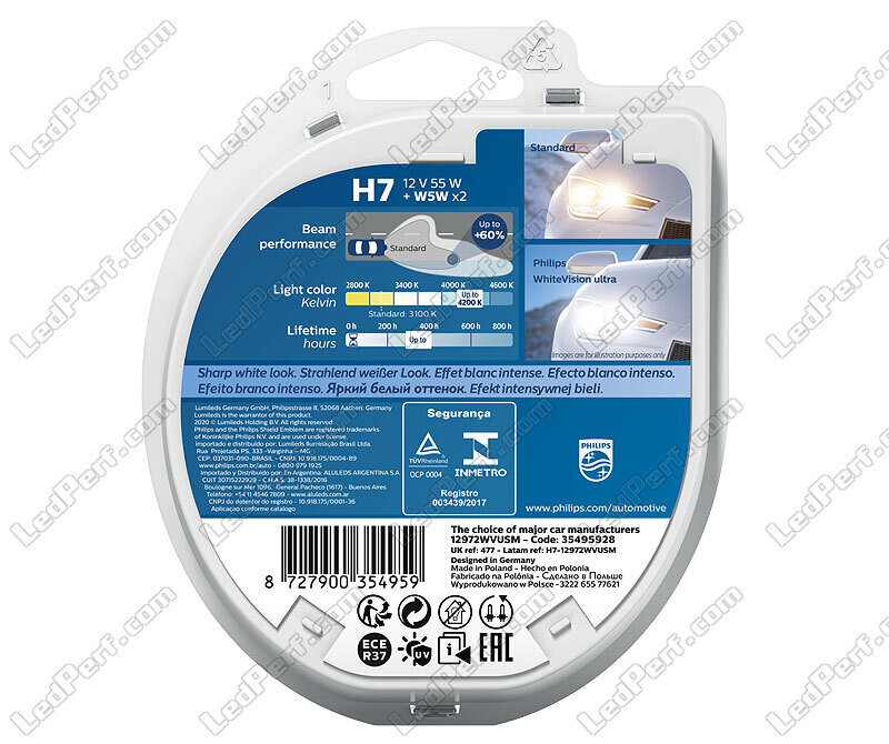 private Seaport equal 2 Philips WhiteVision ULTRA H7 Bulbs + 2 Free W5W - 12972WVUSM